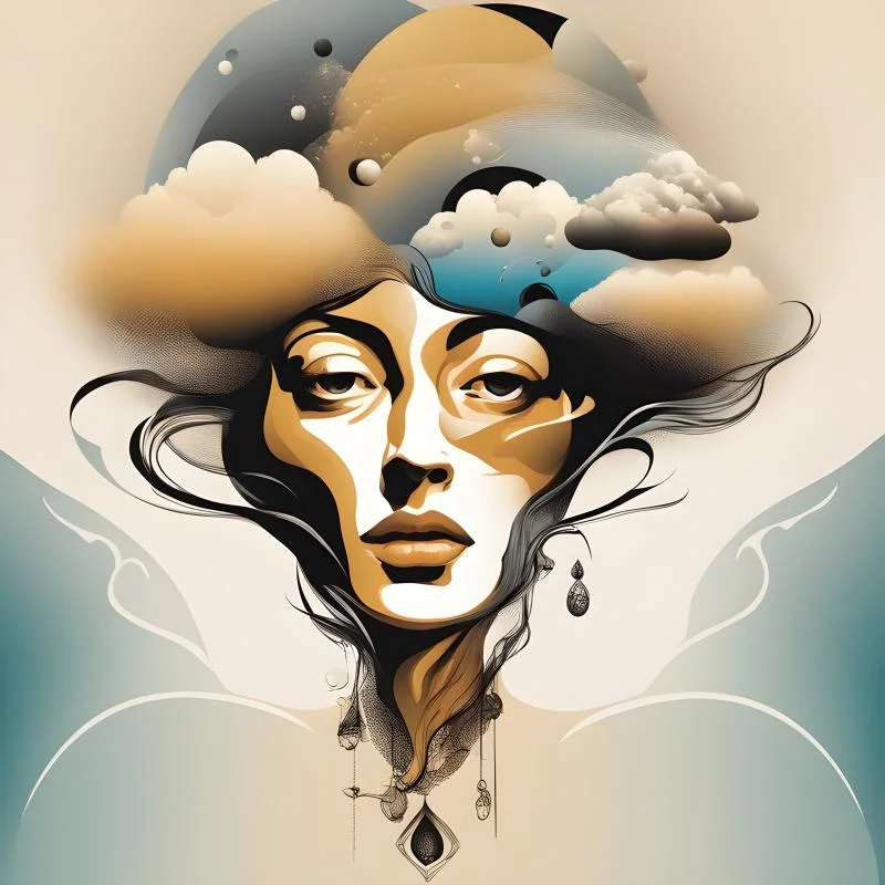 Woman with head in the clouds imaginative fantasy AI image