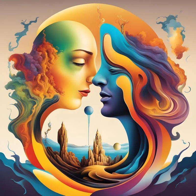 Facing women colorful vector type AI image