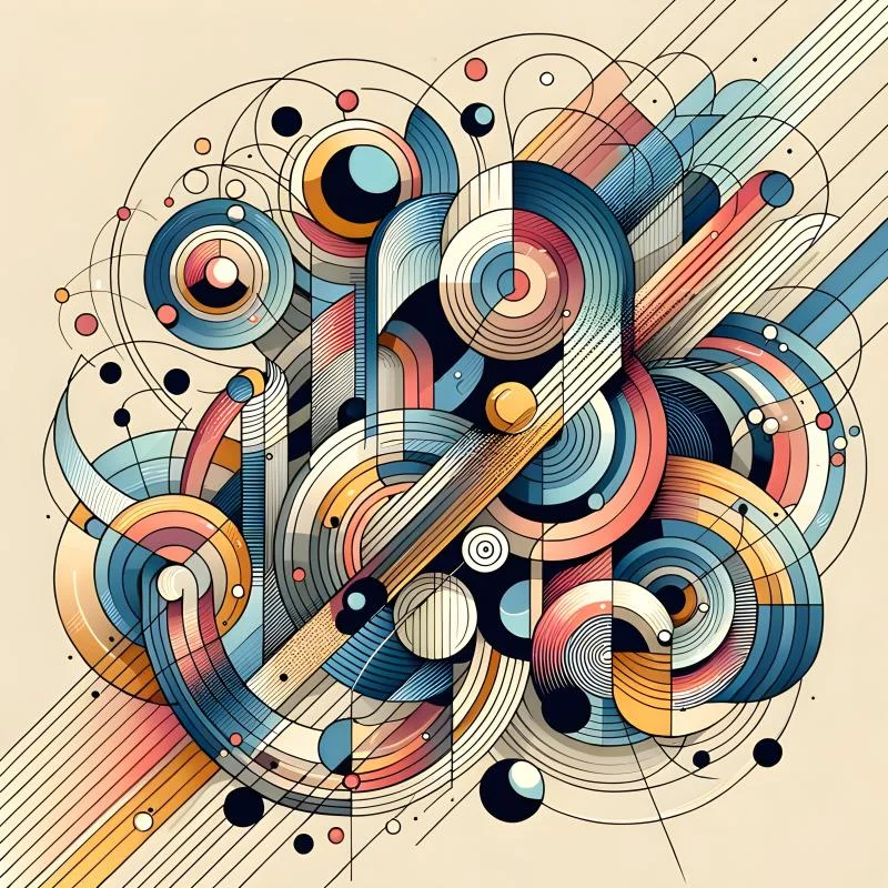 Colorful circle lines geometric abstract mid-century style design AI image