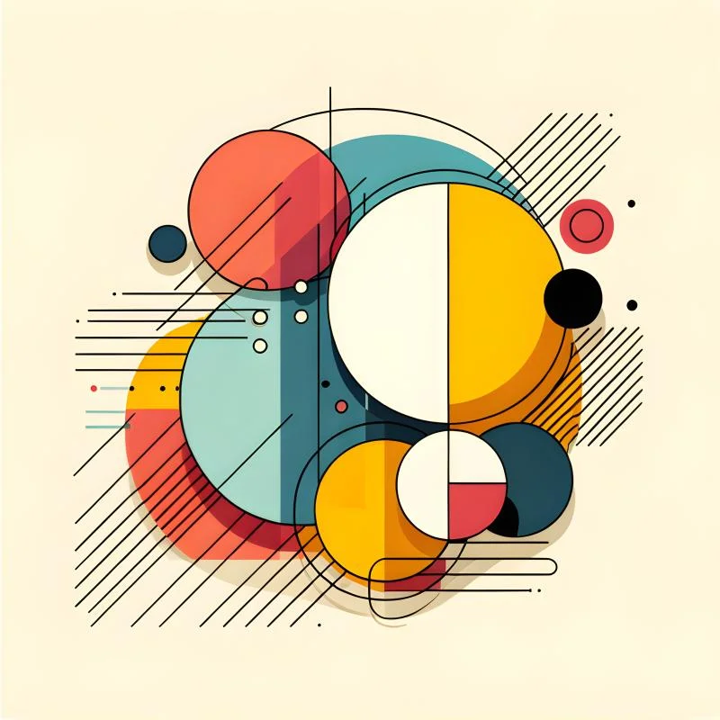 Colorful circles and lines geometric mid-century style design image