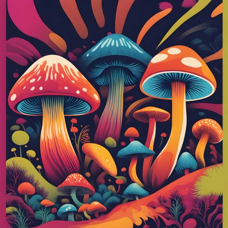Mushrooms colorful imaginative AI image