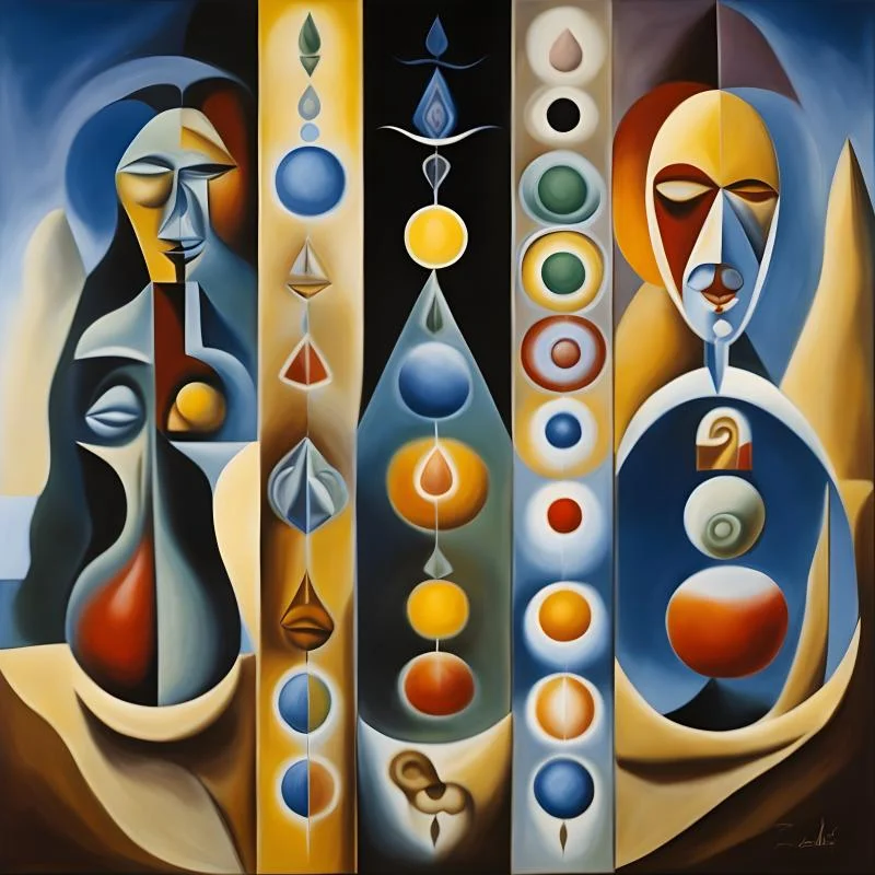 Chakras vivid colorful spiritual image of faces abstract shapes